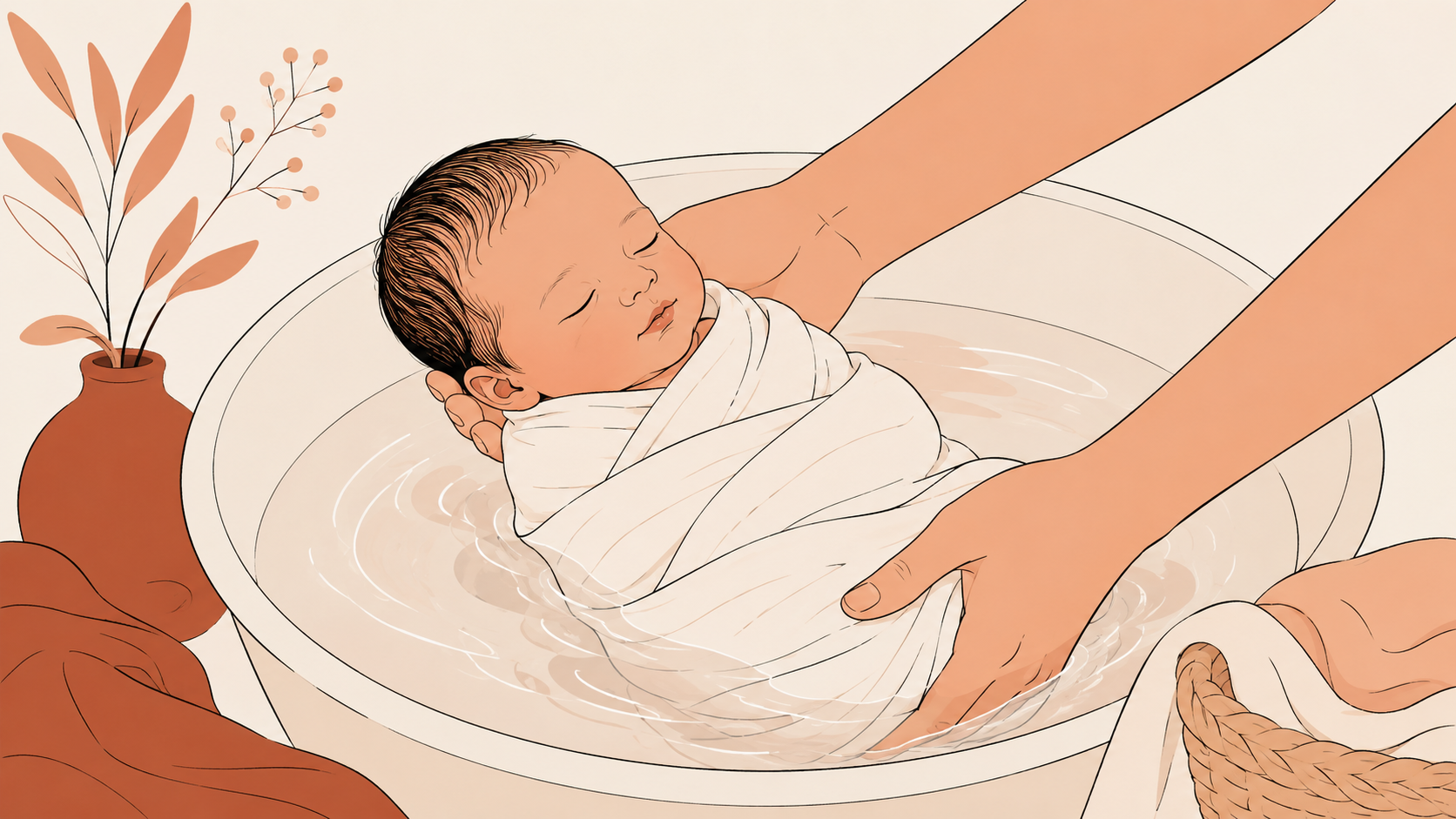 Illustration d'un bain enveloppé pour nouveau-né