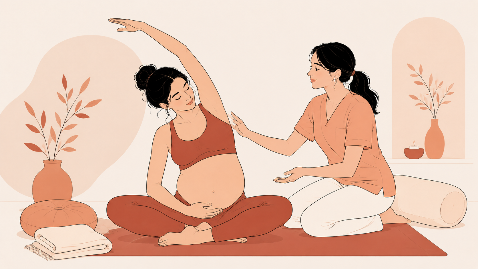 Illustration d'une séance de yoga périnatal